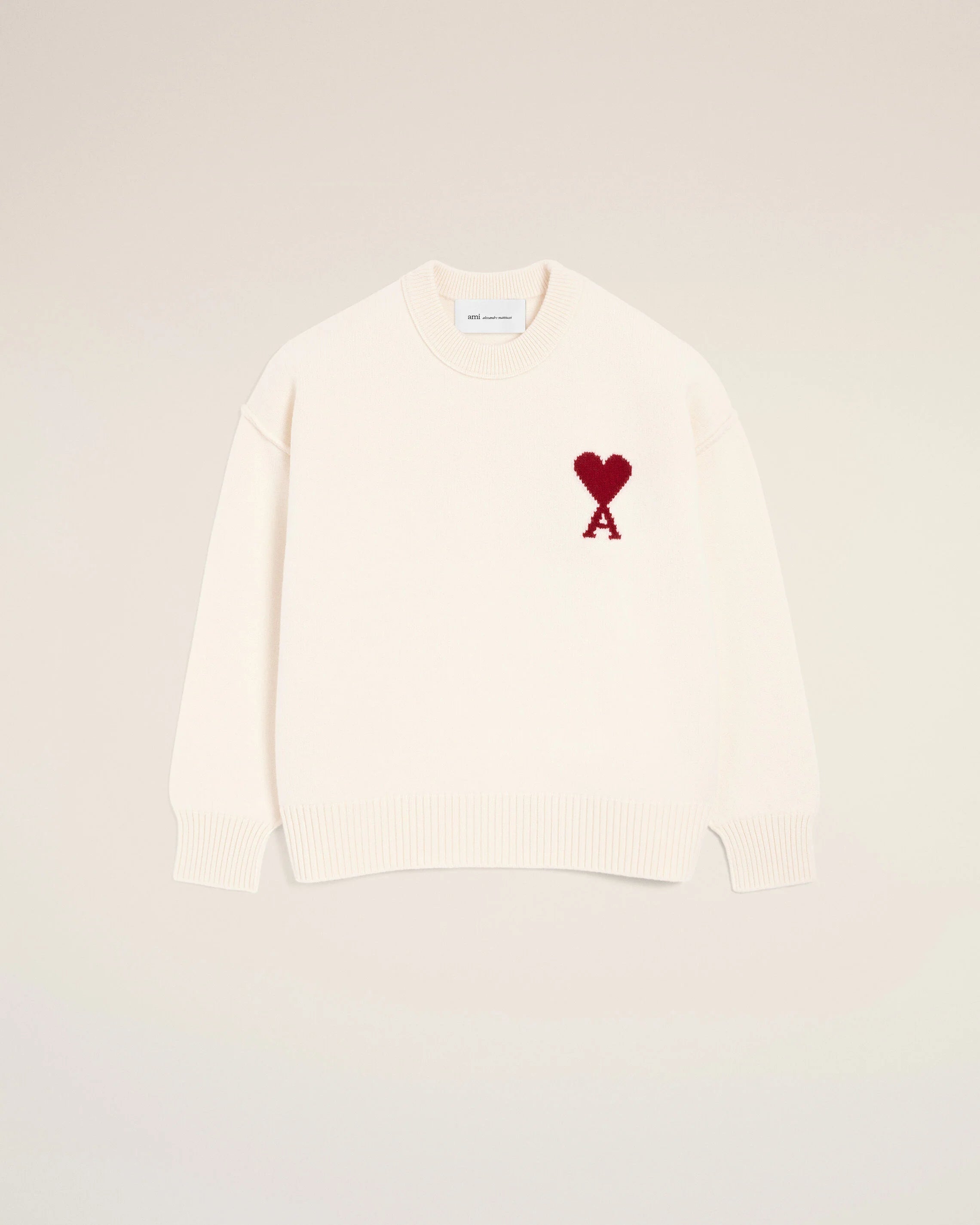 Pull AMI Paris - Couleur Blanc Et Rouge - Taille M - 100% Coton - Neuf Avec étiquettes