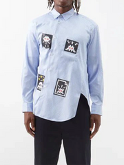 Comme des Garçons SHIRT x Invader - Long Sleeve Buttoned Shirt - White/Blue-Chemises-FJ-B038-W22