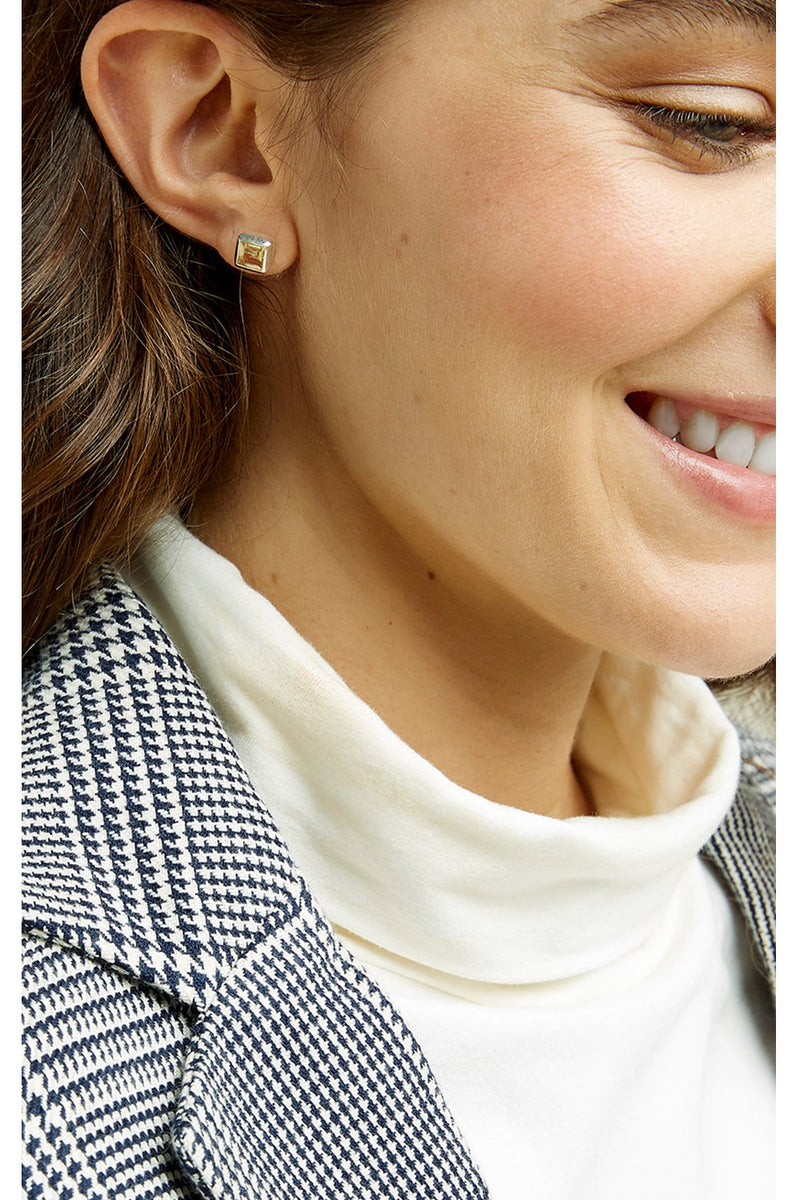 People Tree Hand Made Golden Quartz Stud Earrings