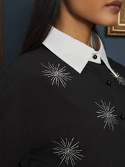 Sister Jane - Galaxy Embroidered Shirt - Metal Black-Chemises-BL1189BLK