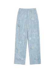 Sister Jane - Trinket Tweed Flower Trousers - Pastel Blue-Jupes et Pantalons-TRD094BLE