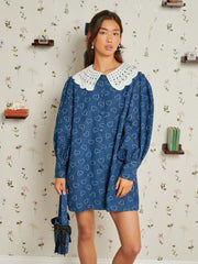 Sister Jane - Prize Heart Denim Mini Dress - Indigo Blue-Robes-DR1967BLE
