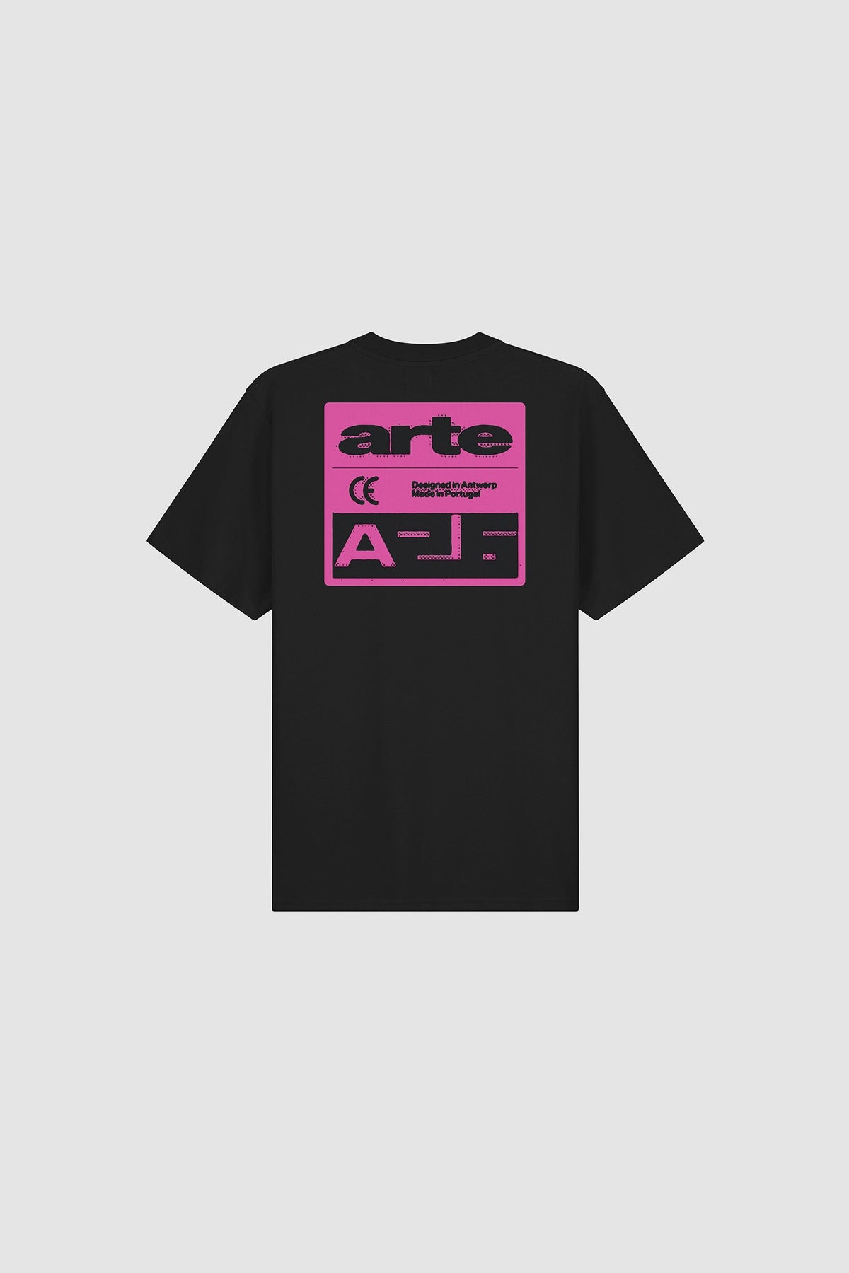 Arte Antwerp Pink Serial T-shirt noir — packshot dos graphisme rose