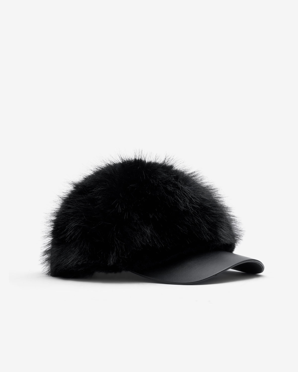 Comme Des Garçons Shirt casquette baseball fausse fourrure noire — packshot profil