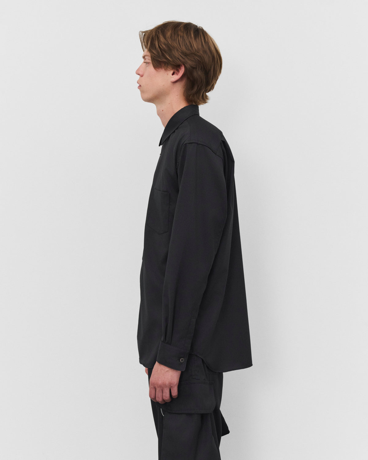 Comme Des Garçons Shirt chemise pinstripe noire — lookbook profil