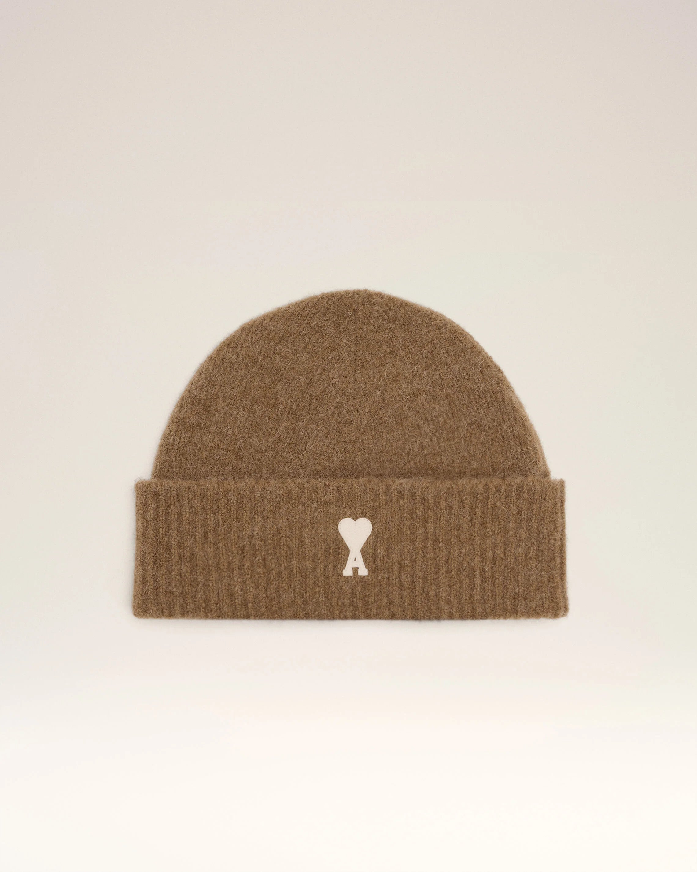 Ami Paris - Bonnet Ami de Coeur en Alpaga - Noisette/ écru - Accessoires - UBO005.KN0135