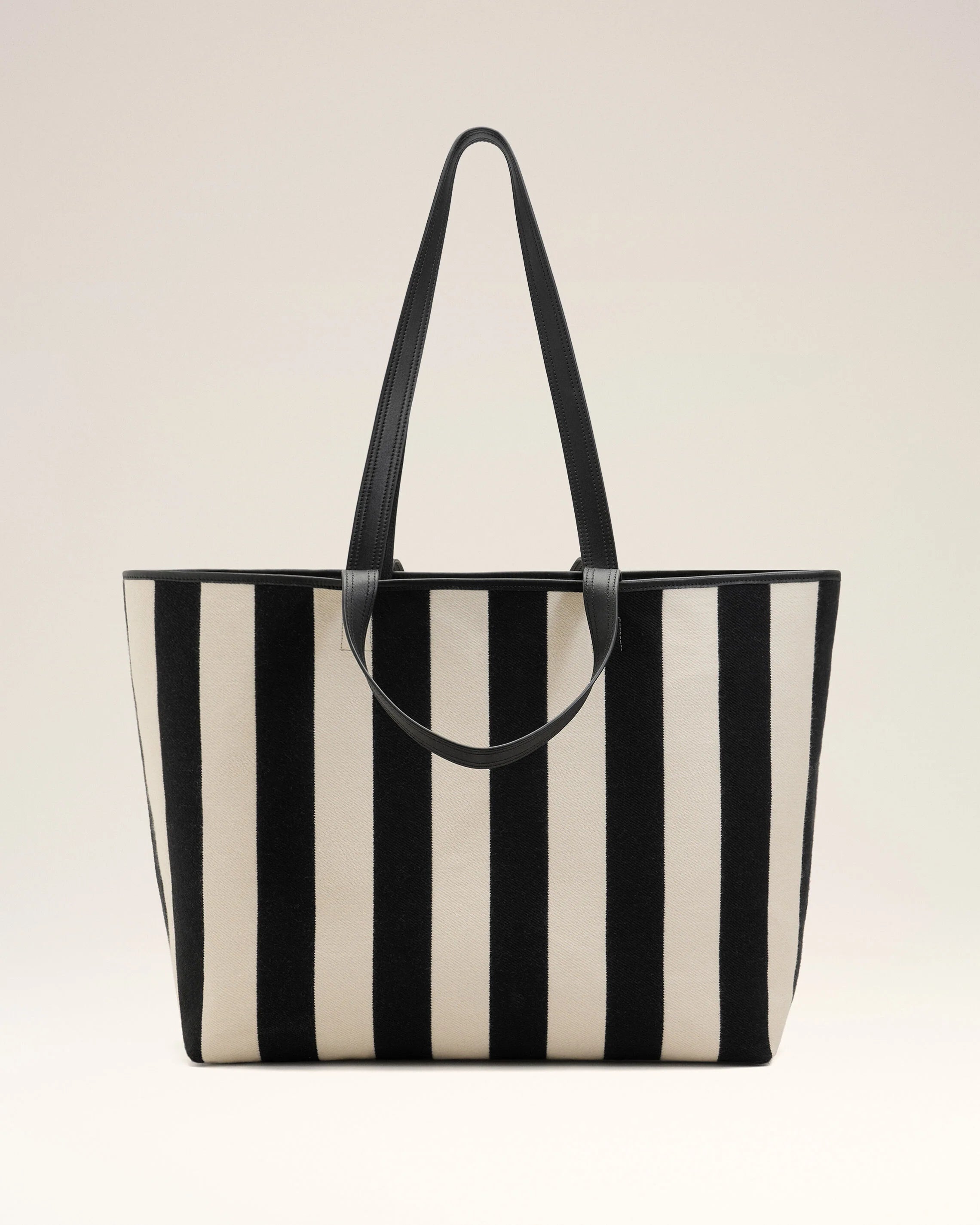 Ami Paris - Cabas Ami de Coeur en toile rayée - Blanc crème/noir-Accessoires-ULL733.AW0026