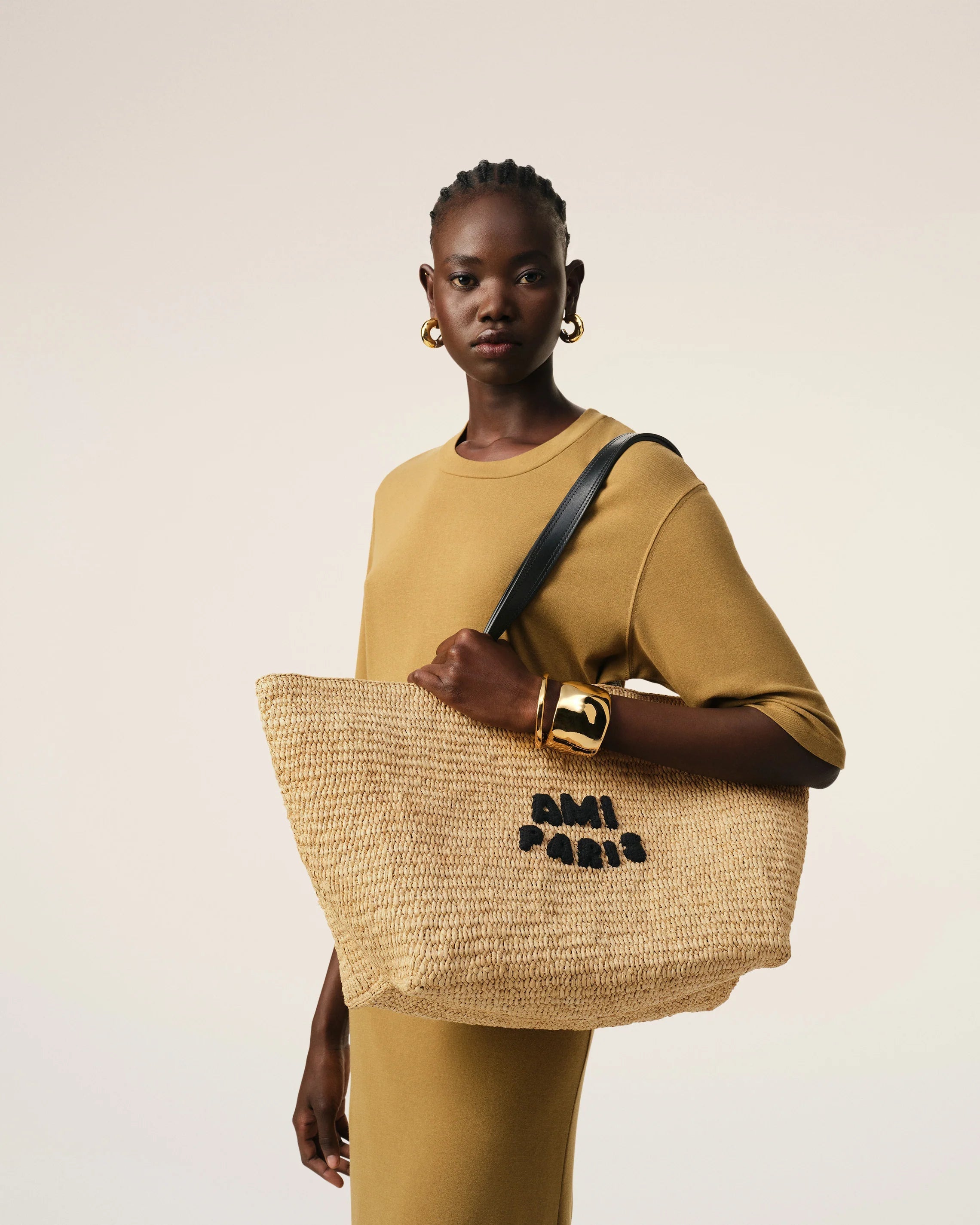 Ami Paris - Cabas Ami Paris En Raphia En Cuir - Beige - Accessoires - ULL033.AW0077.113