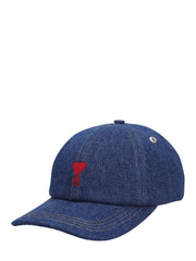 Ami Paris - Casquette Broderie Ami de Coeur Rouge Denim Indigo Brut - Accessoires - UCP006.DE0031