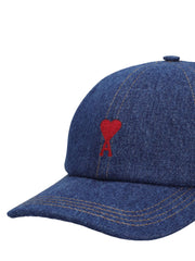 Ami Paris - Casquette Broderie Ami de Coeur Rouge Denim Indigo Brut - Accessoires - UCP006.DE0031