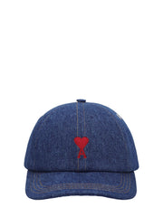 Ami Paris - Casquette Broderie Ami de Coeur Rouge Denim Indigo Brut - Accessoires - UCP006.DE0031