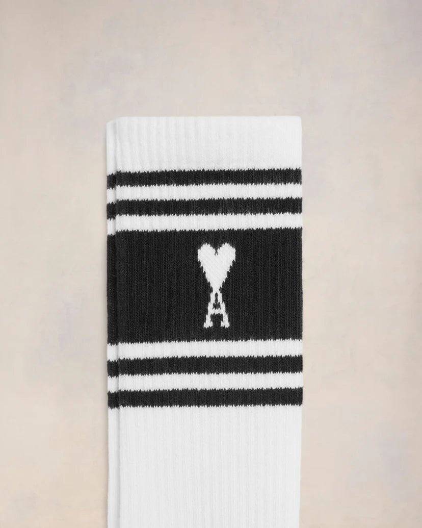 Ami Paris - Chaussettes à rayures Ami de Coeur - Blanc et Noir - chaussettes - USC001.AW0015