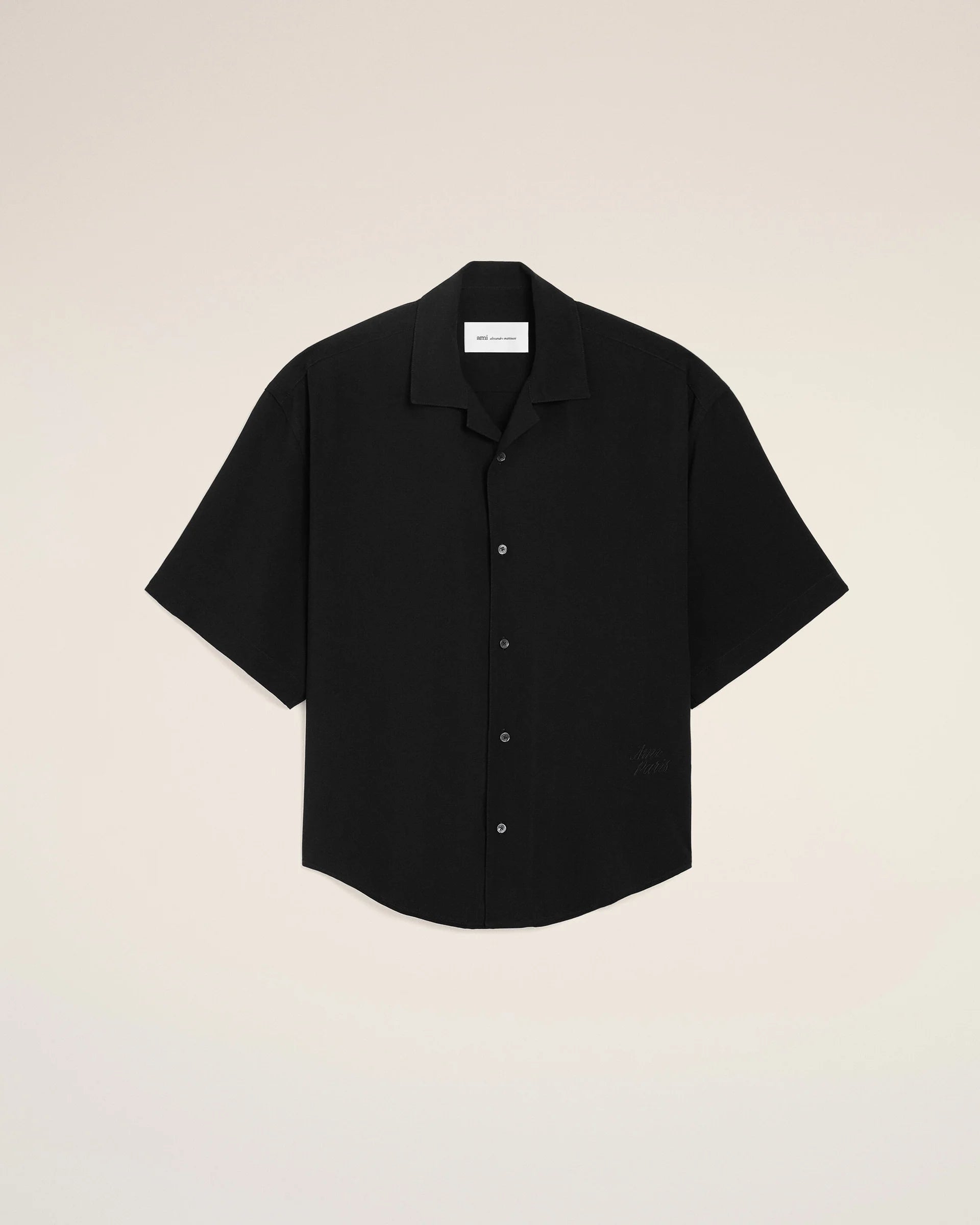 Ami Paris - Chemise boxy manches courtes logo Ami Paris brodé - Noir - Chemises - HSH830.VI0036