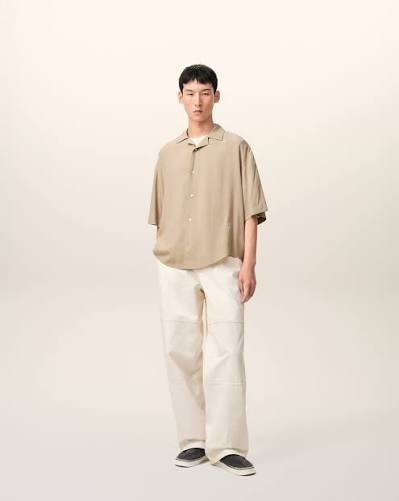 Ami Paris - Chemise manches courtes boxy Ami Paris brodé - Café crème-Chemises-HSH830.VI0036