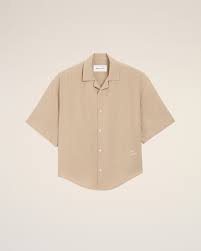 Ami Paris - Chemise manches courtes boxy Ami Paris brodé - Café crème-Chemises-HSH830.VI0036
