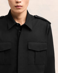 Ami Paris - Chemise Militaire en Laine Extrafine - Noir - Chemises - USH013.WV0044