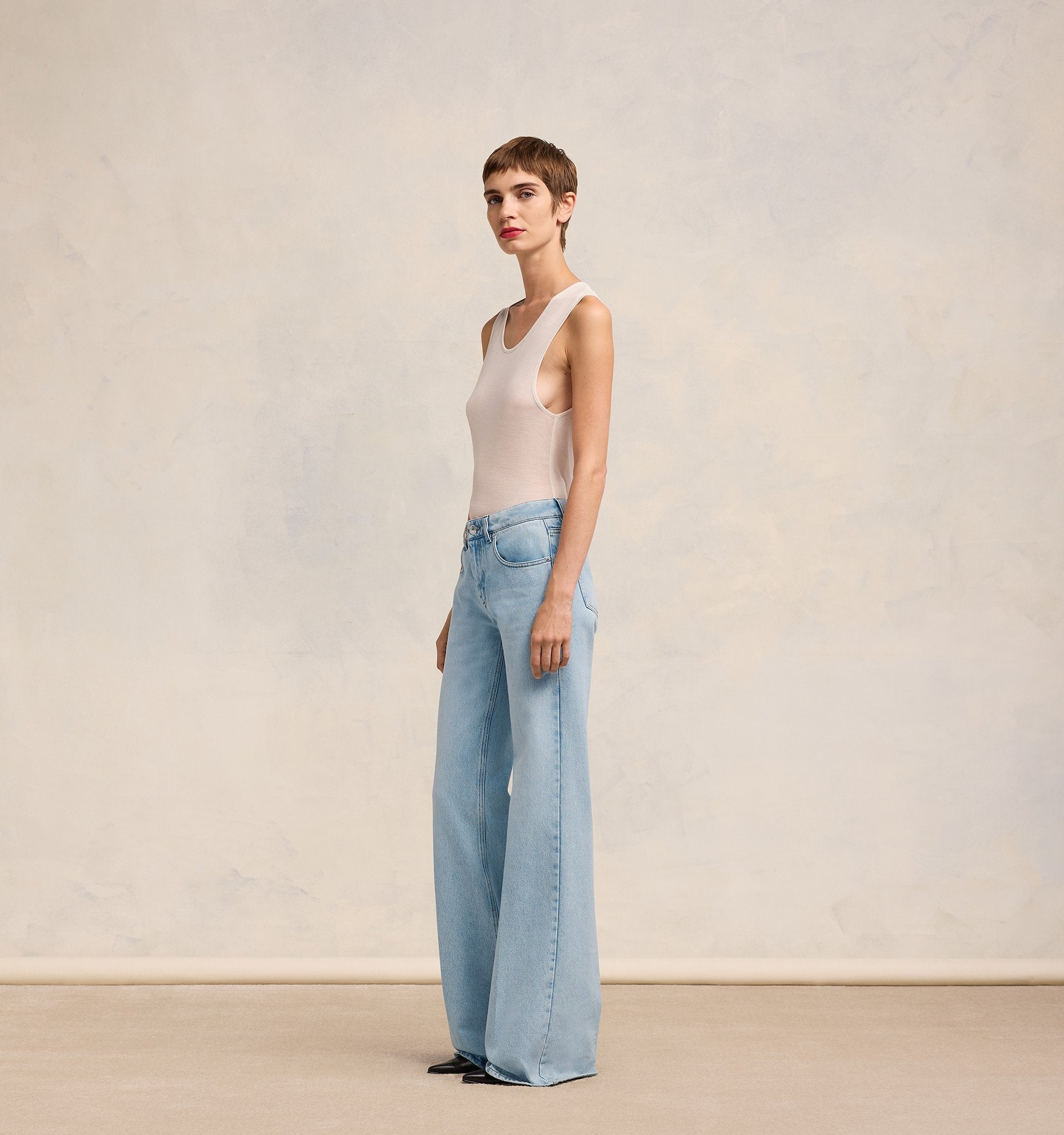 Ami Paris - Jean Flare Fit Avec Fentes - Bleu délavé-Jupes et Pantalons-FTR425.DE0027