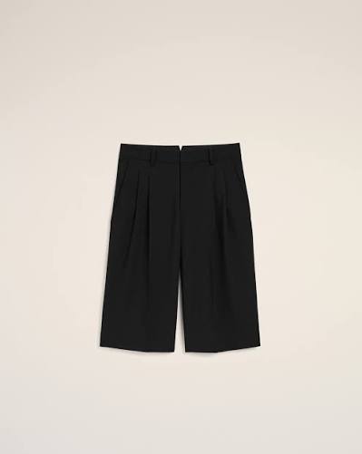 Ami Paris - Bermuda large 2 plis taille basse en gabardine de laine - Noir-Pantalons et Shorts-HSO827.WV0194