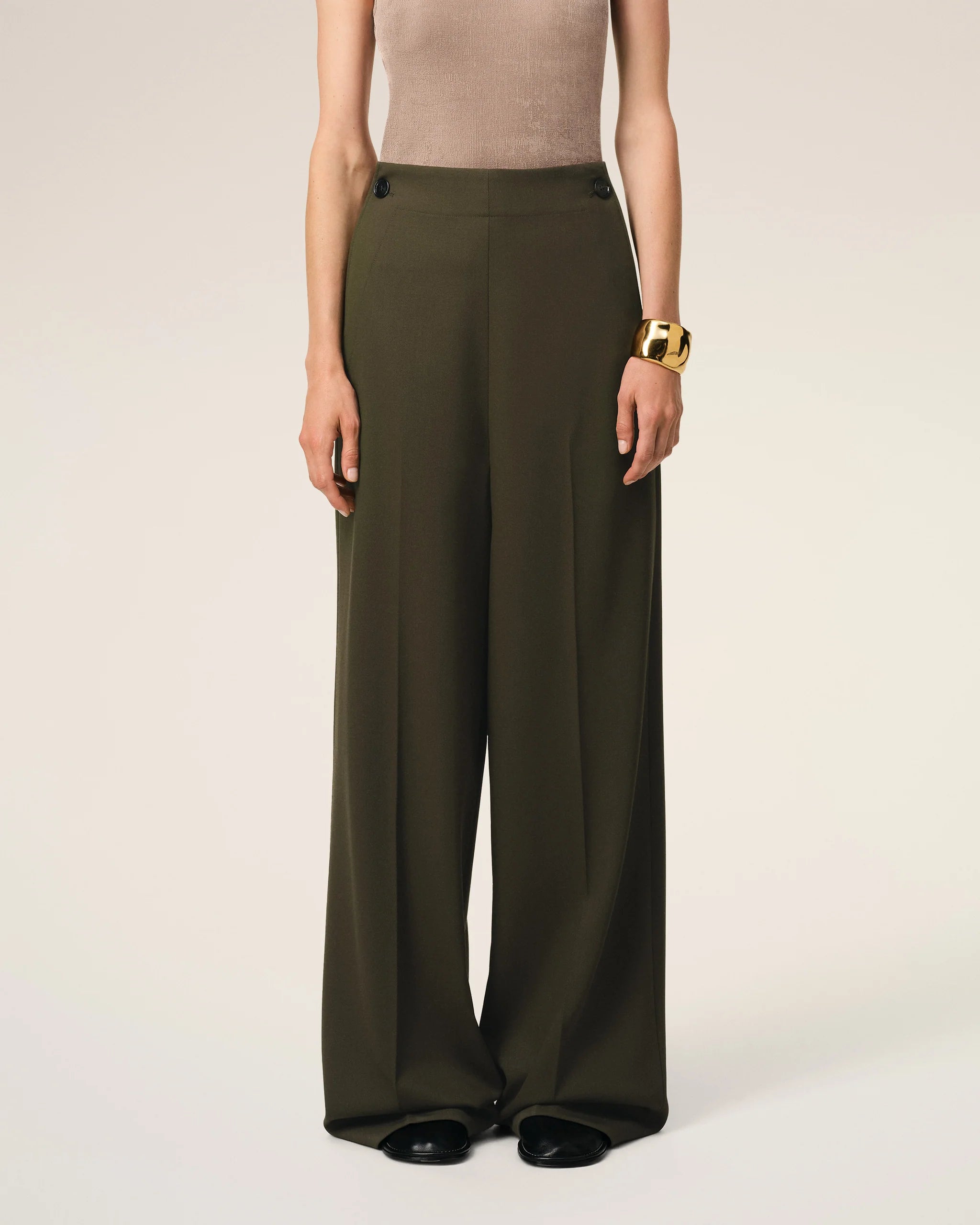 Ami Paris Femme - Pantalon à Pont - Olive Noire - FTR430 - Pantalons et Shorts - FTR430.WV0067