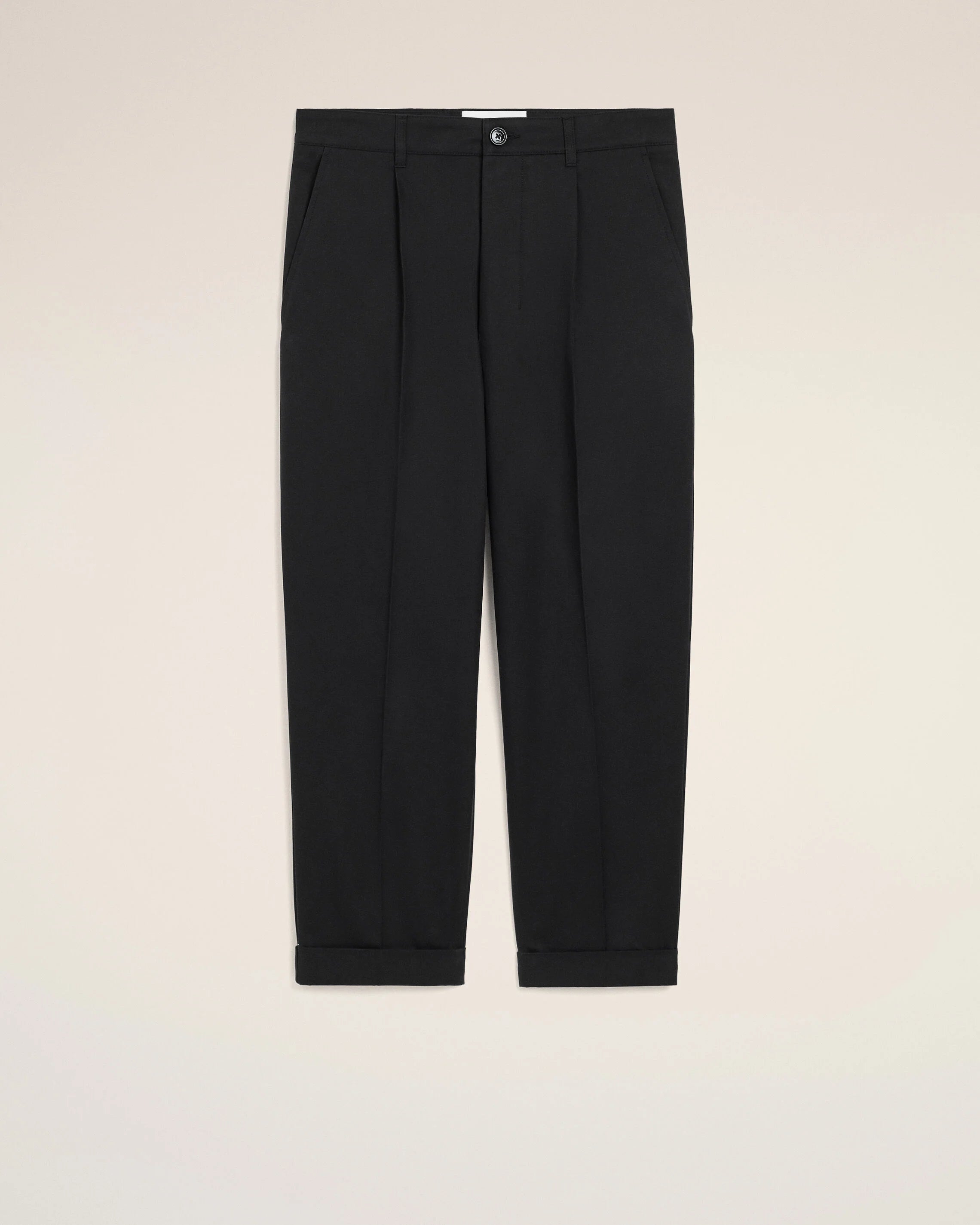 Ami Paris - Pantalon carotte ample en gabardine de coton - Noir-Pantalons et Shorts-HTR121.CO0132
