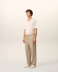 Ami Paris - Pantalon large taille élastique en gabardine de coton légère - Beige taupe-Pantalons et Shorts-HTR868.CO0214
