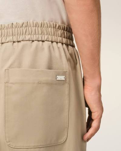Ami Paris - Pantalon large taille élastique en gabardine de coton légère - Beige taupe-Pantalons et Shorts-HTR868.CO0214