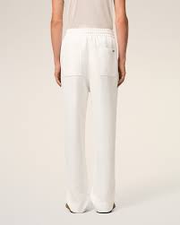 Ami Paris - Pantalon taille élastique en lin - Blanc crème-Pantalons et Shorts-HTR868.VI0052