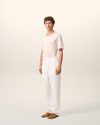 Ami Paris - Pantalon taille élastique en lin - Blanc crème-Pantalons et Shorts-HTR868.VI0052