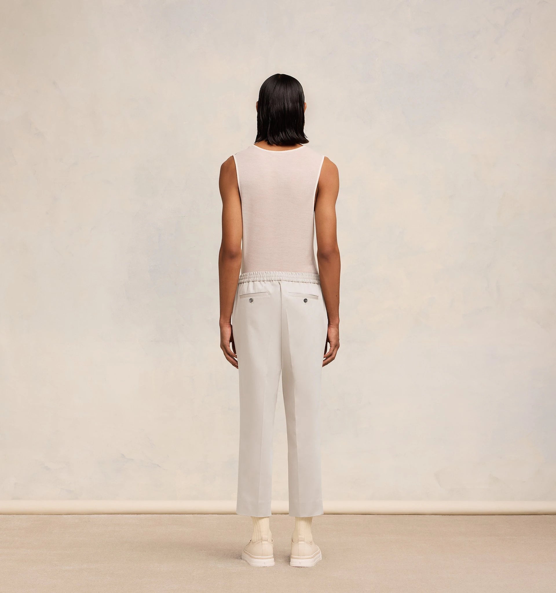 Ami Paris - Pantalon Taille Élastique en satin de coton (SS24) - Beige-Pantalons et Shorts-HTR206.CO0009