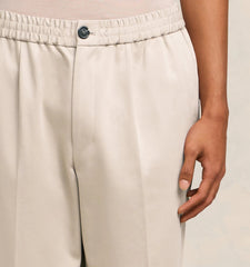 Ami Paris - Pantalon Taille Élastique en satin de coton (SS24) - Beige-Pantalons et Shorts-HTR206.CO0009
