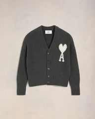 Ami Paris - Cardigan col V Ami de Cœur - Gris Foncé - Pulls et Sweats - UKC025.KN0032.061