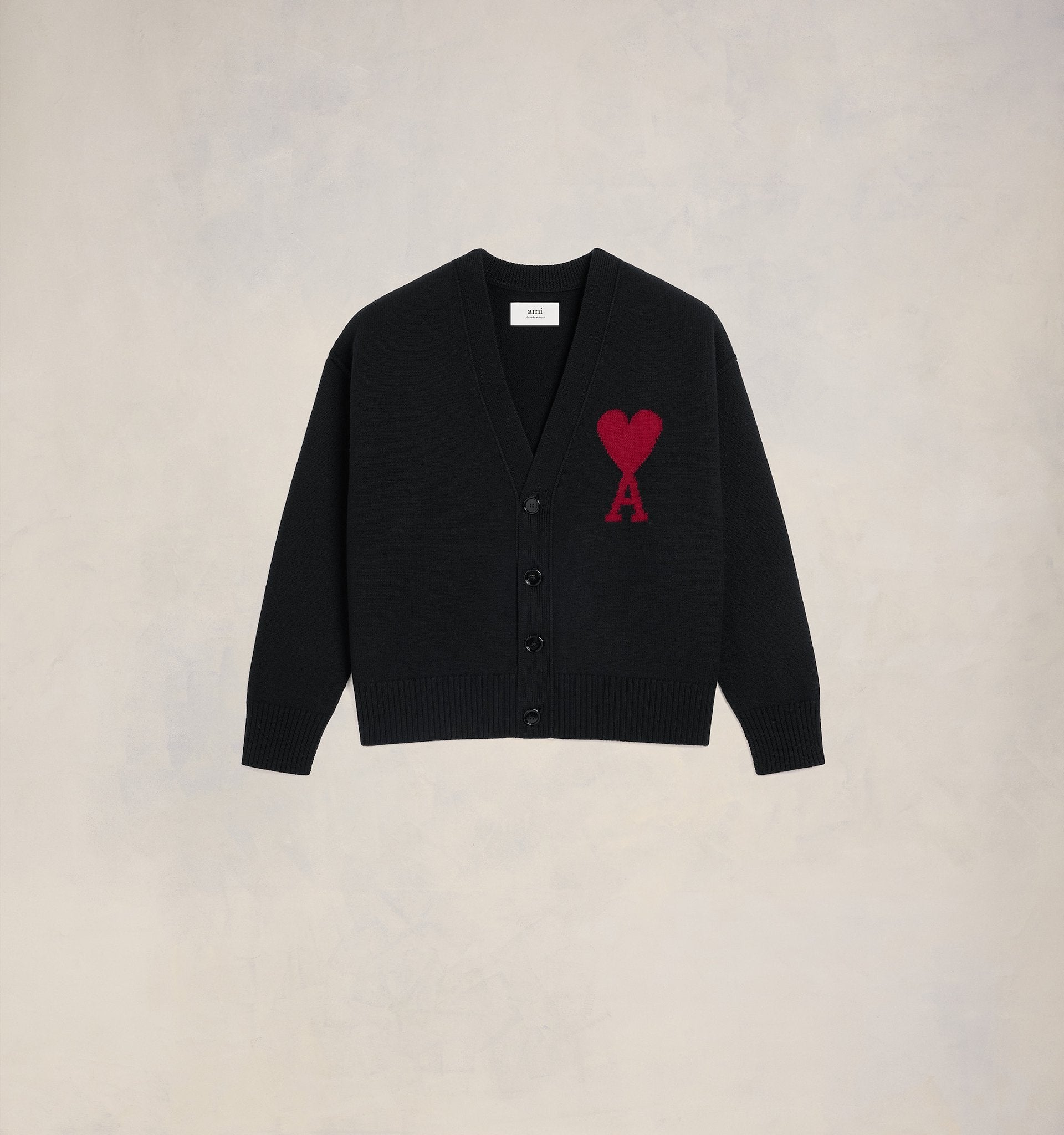 Ami Paris - Cardigan en Laine Ami de Cœur BFUKC002 - Noir - Pulls et Sweats - BFUKC006.018