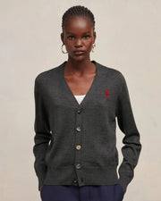 Ami Paris - Cardigan en Laine Extrafine Ami de Cœur - Gris Chiné - Pulls et Sweats - FKC111