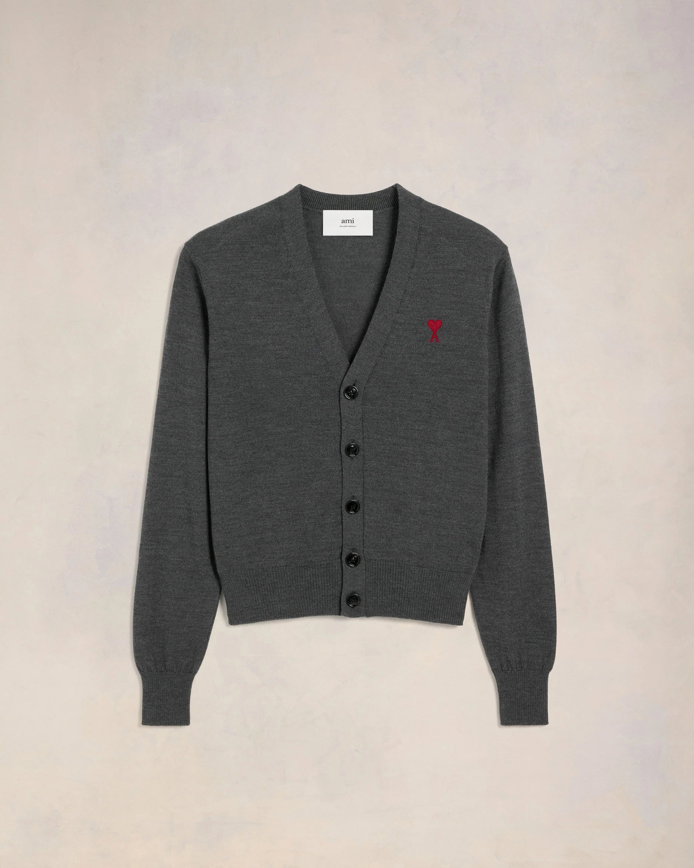 Ami Paris - Cardigan en Laine Extrafine Ami de Cœur - Gris Chiné - Pulls et Sweats - FKC111