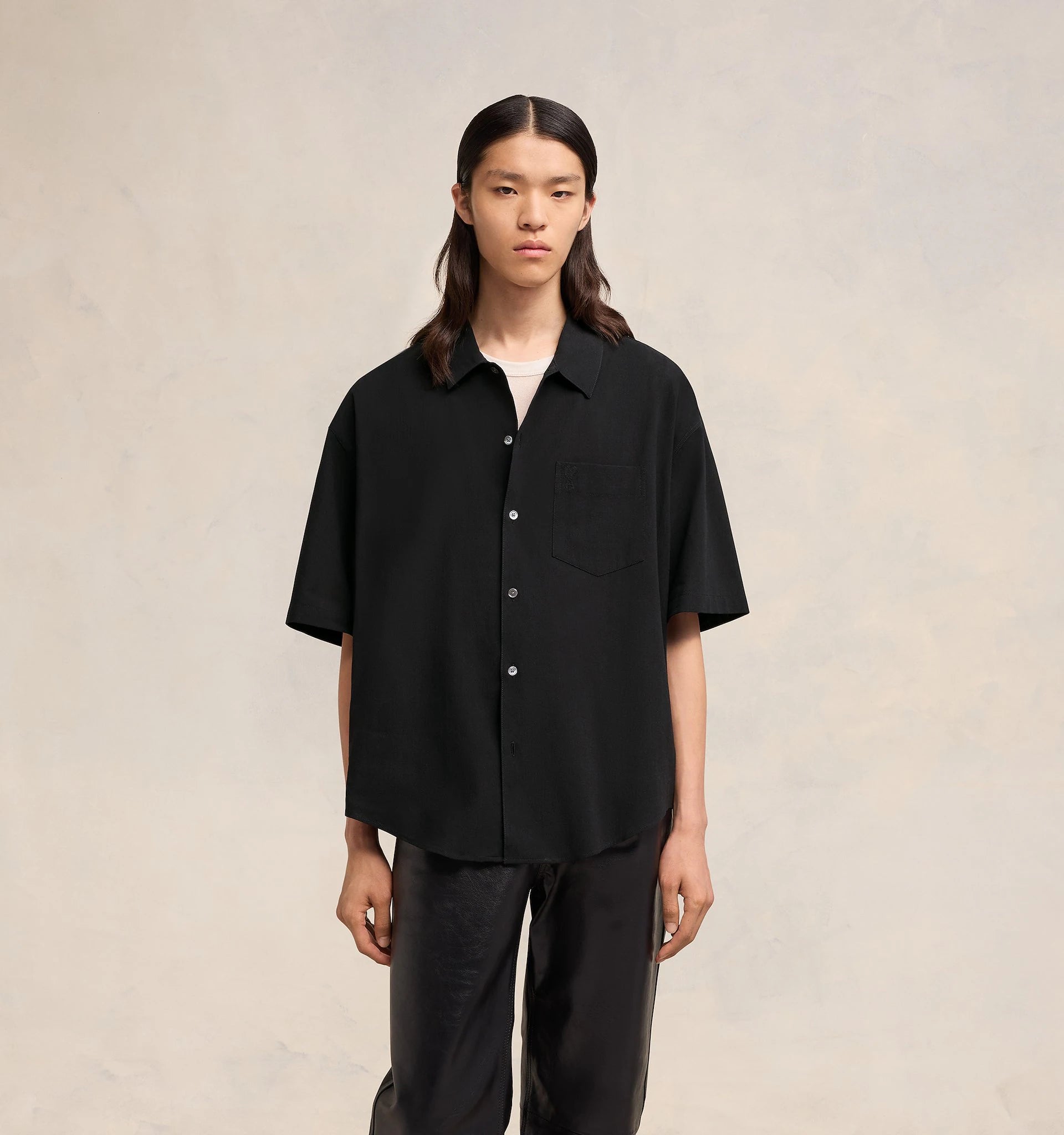 Ami Paris - Chemise Manches Courtes Col Requin - Noir-Pulls et Sweats-HSH219.CO0062