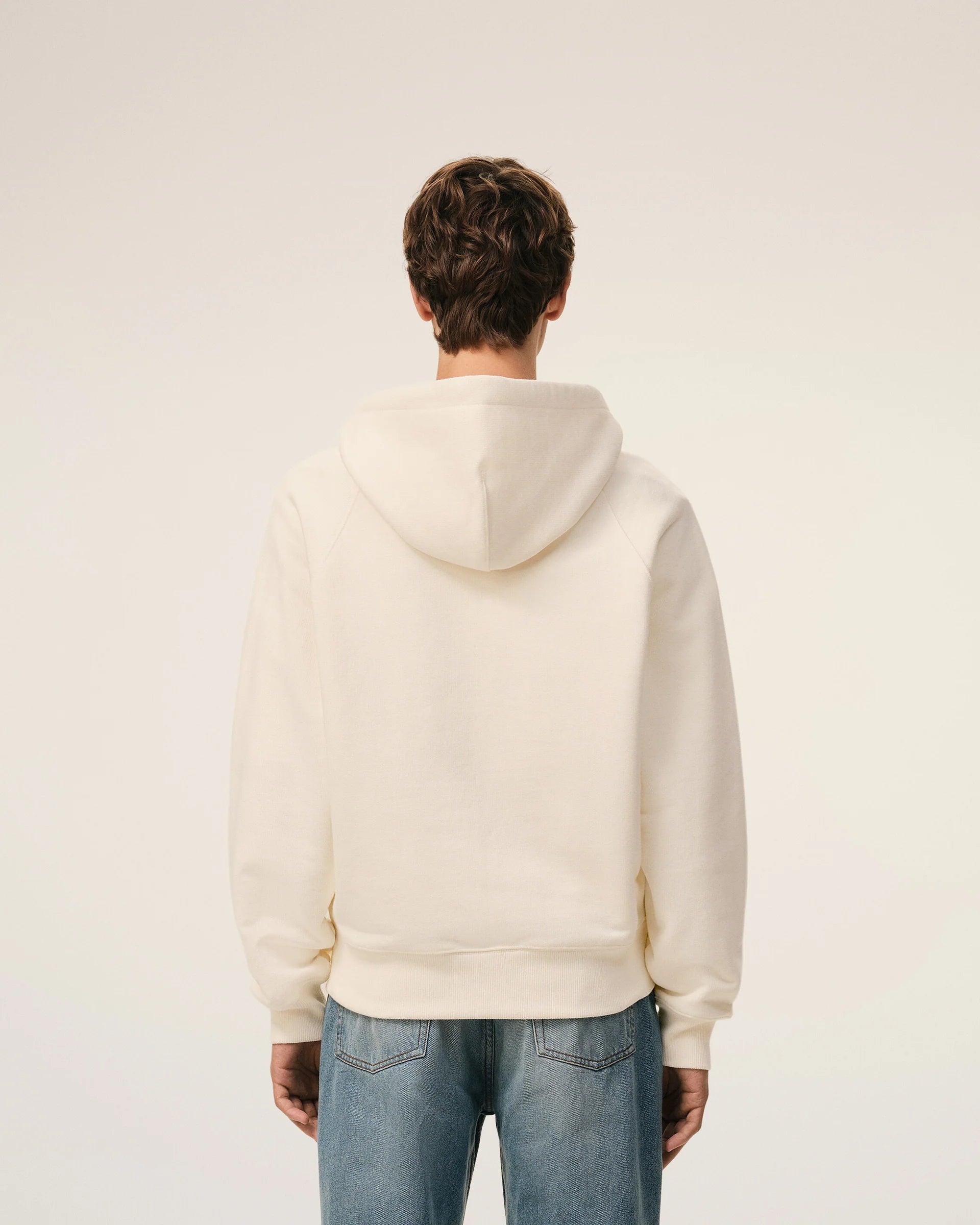 Ami Paris - Hoodie zippé avec logo Ami de Coeur embossé - Blanc crème - Pulls et Sweats - USW759.747