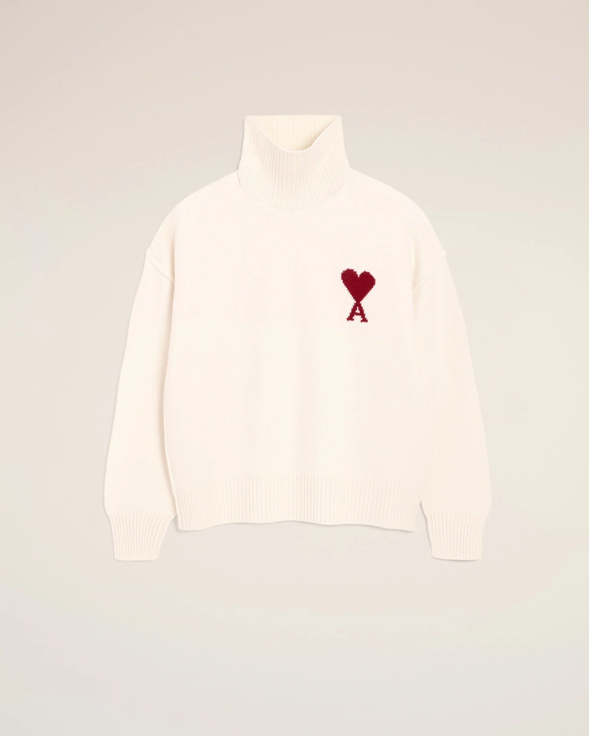 Ami Paris - Pull col cheminée Ami de Cœur - Ecru/rouge - Pulls et Sweats - UKS839.018