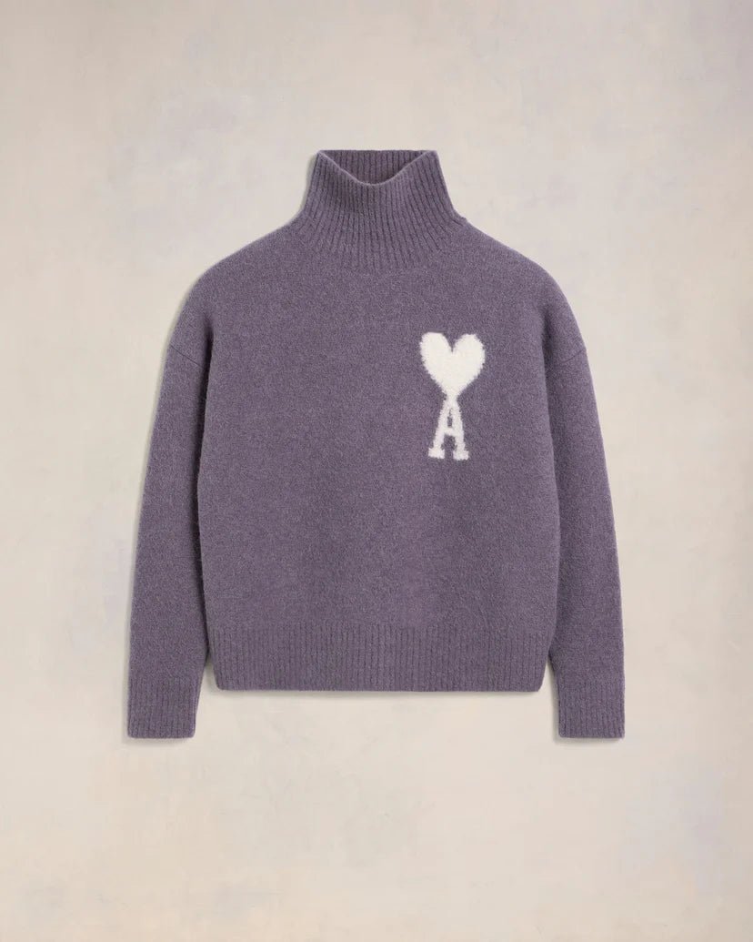Ami Paris - Pull col Cheminée Ami de Cœur - Lilas - Pulls et Sweats - UKS425.KN0032.504
