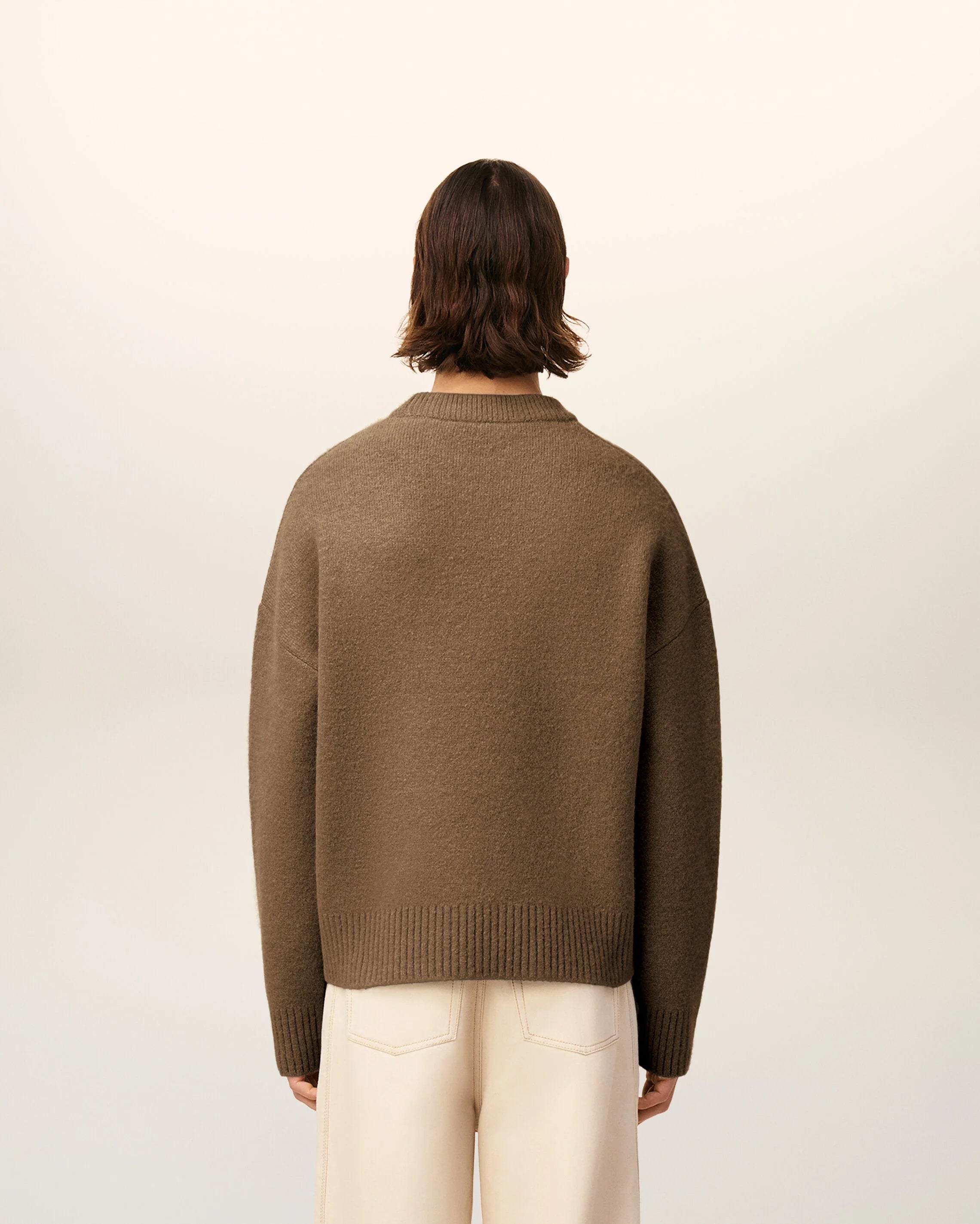 Ami Paris - Pull col rond Ami de Coeur en Alpaga - Noisette/ écru - Pulls et Sweats - UKS836.KN0135