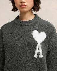 Ami Paris - Pull col Rond Ami de Cœur - Gris Foncé - Pulls et Sweats - UKS025.KN0032.061