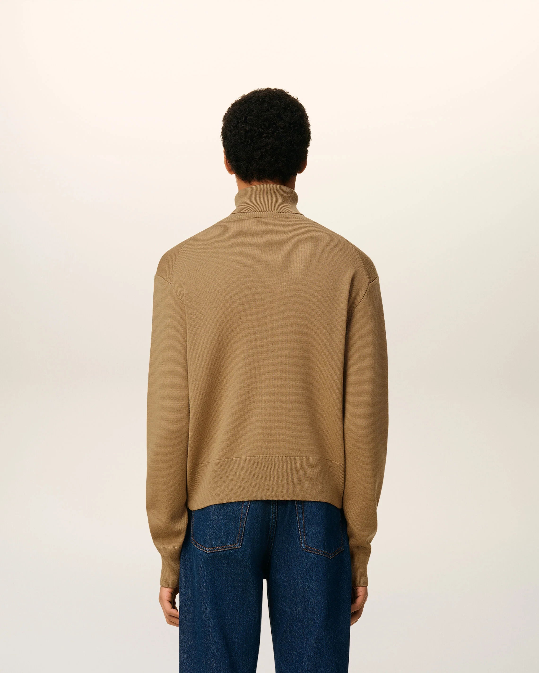 Ami Paris - Pull col roulé Ami de coeur en laine - Camel - Pulls et Sweats - HKS827.001