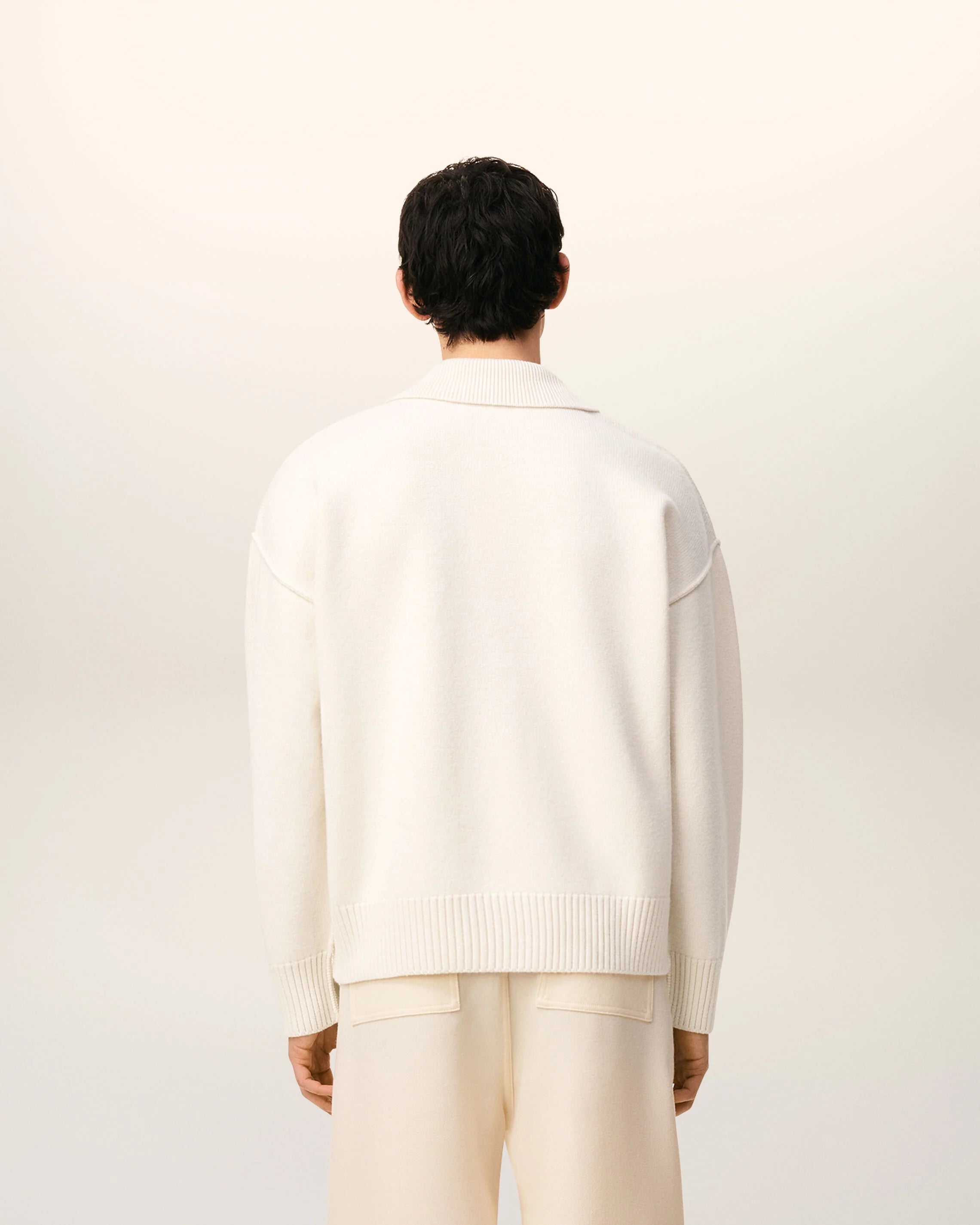 Ami Paris - Pull polo Ami de Coeur en Mérinos - Blanc/ noir - Pulls et Sweats - 