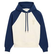 Ami Paris - Sweat à capuche boxy Ami de coeur crochet - Blanc crème/encre-Pulls et Sweats-USW782.747
