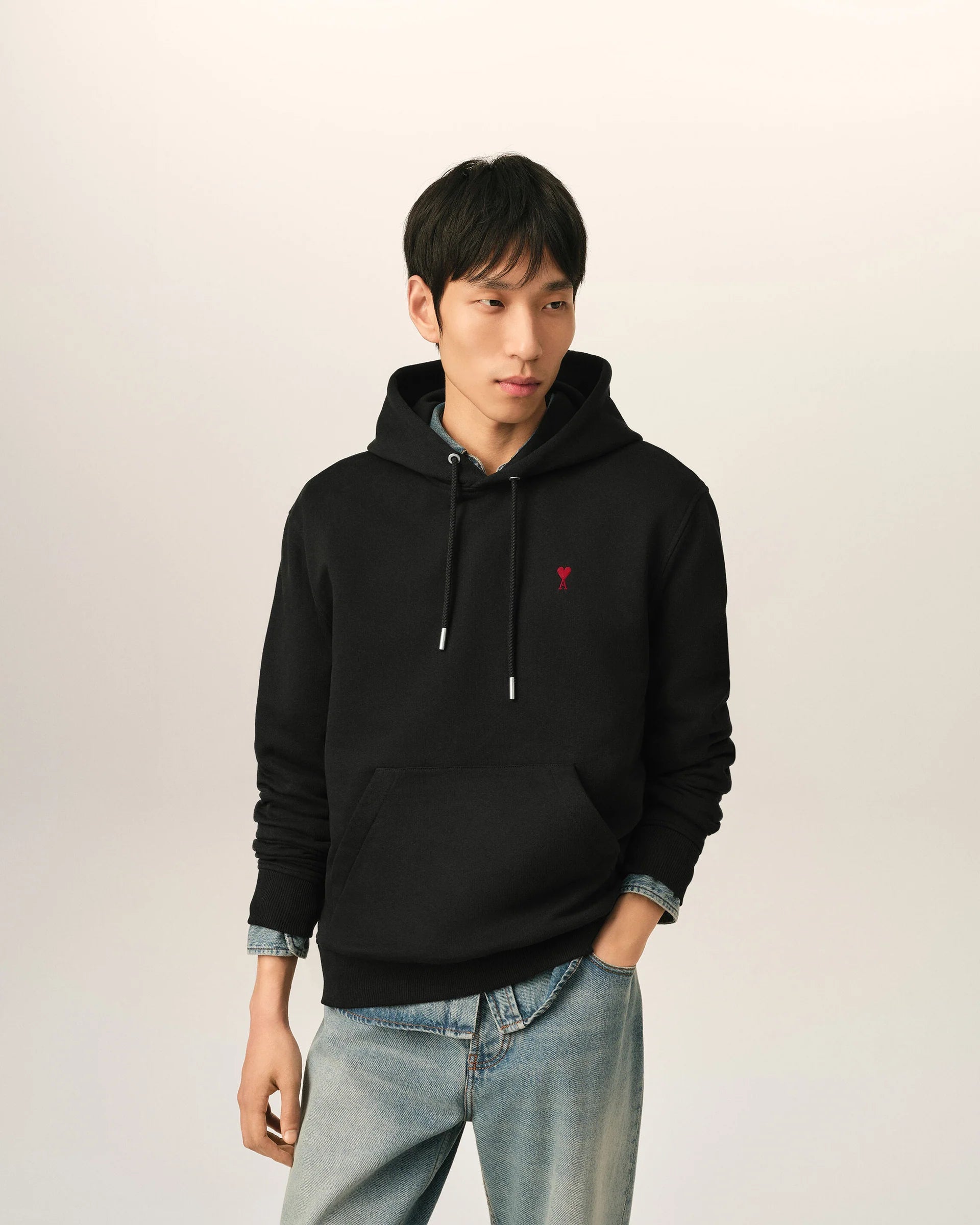 Ami Paris - Sweat à Capuche Classique Ami de Cœur - Noir et Rouge-Pulls et Sweats-BFUSW235.730