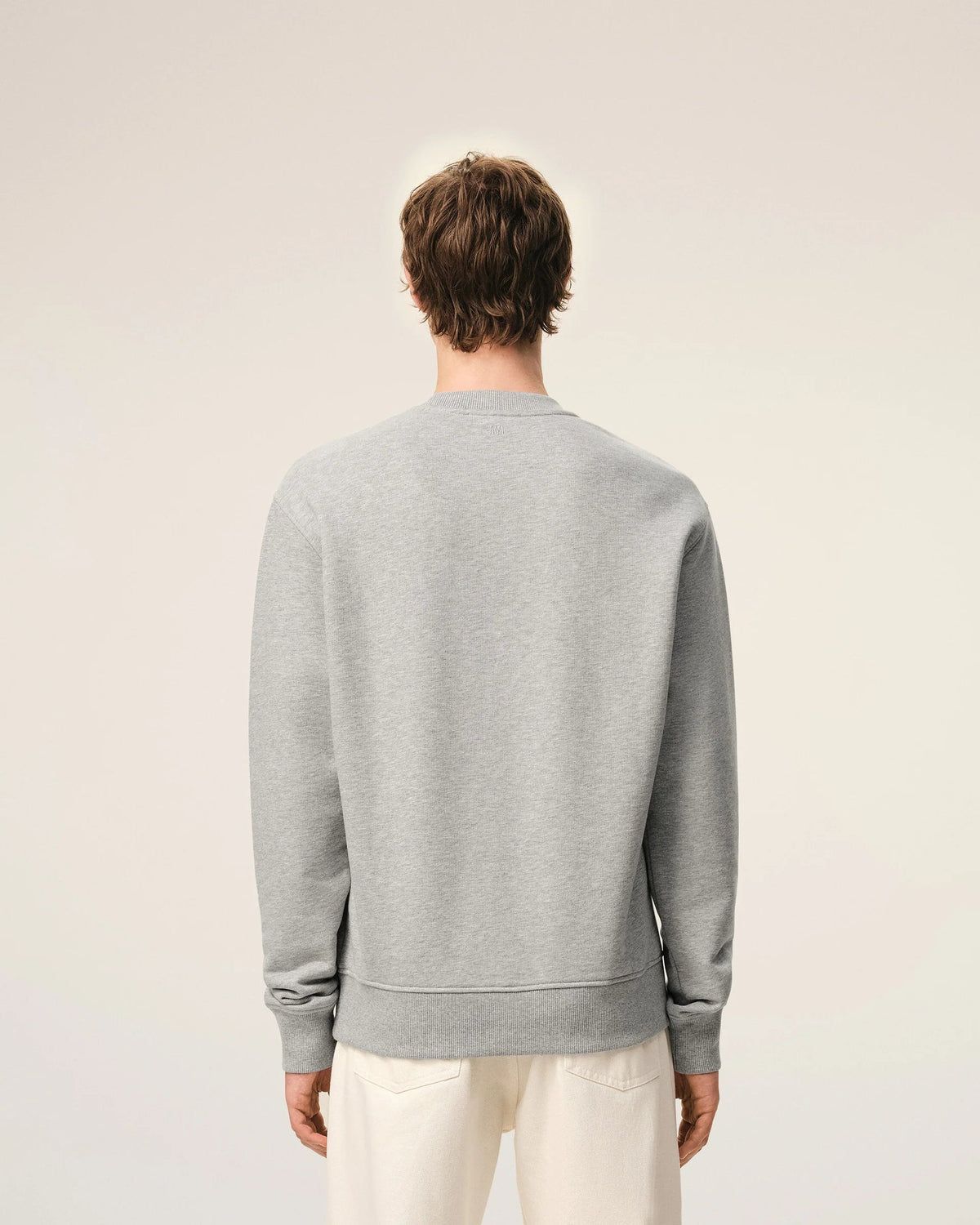 Ami Paris - Sweatshirt gris cendre avec Ami de coeur en crochet Blanc Crème-Pulls et Sweats-USW787.730