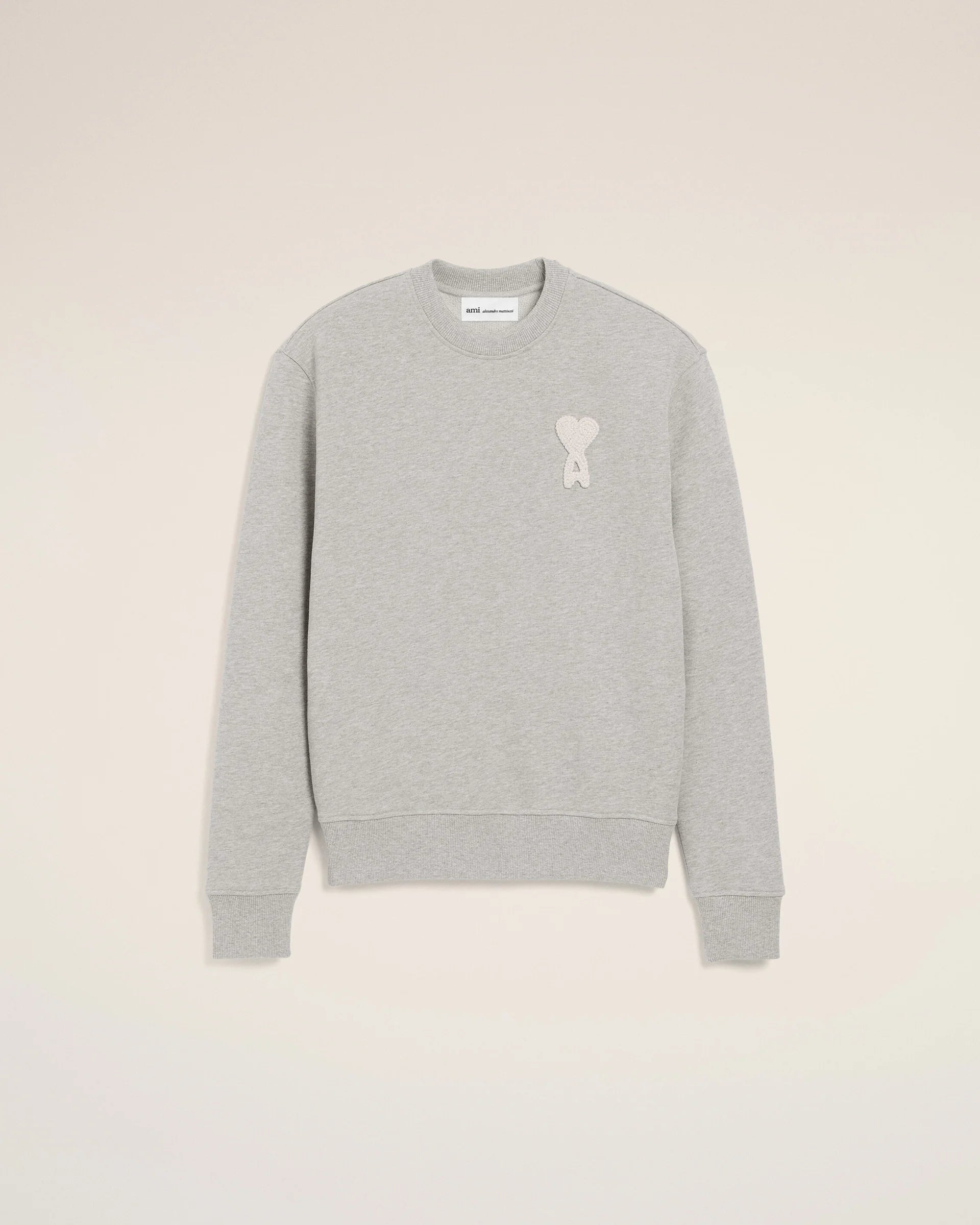 Ami Paris - Sweatshirt gris cendre avec Ami de coeur en crochet Blanc Crème-Pulls et Sweats-USW787.730