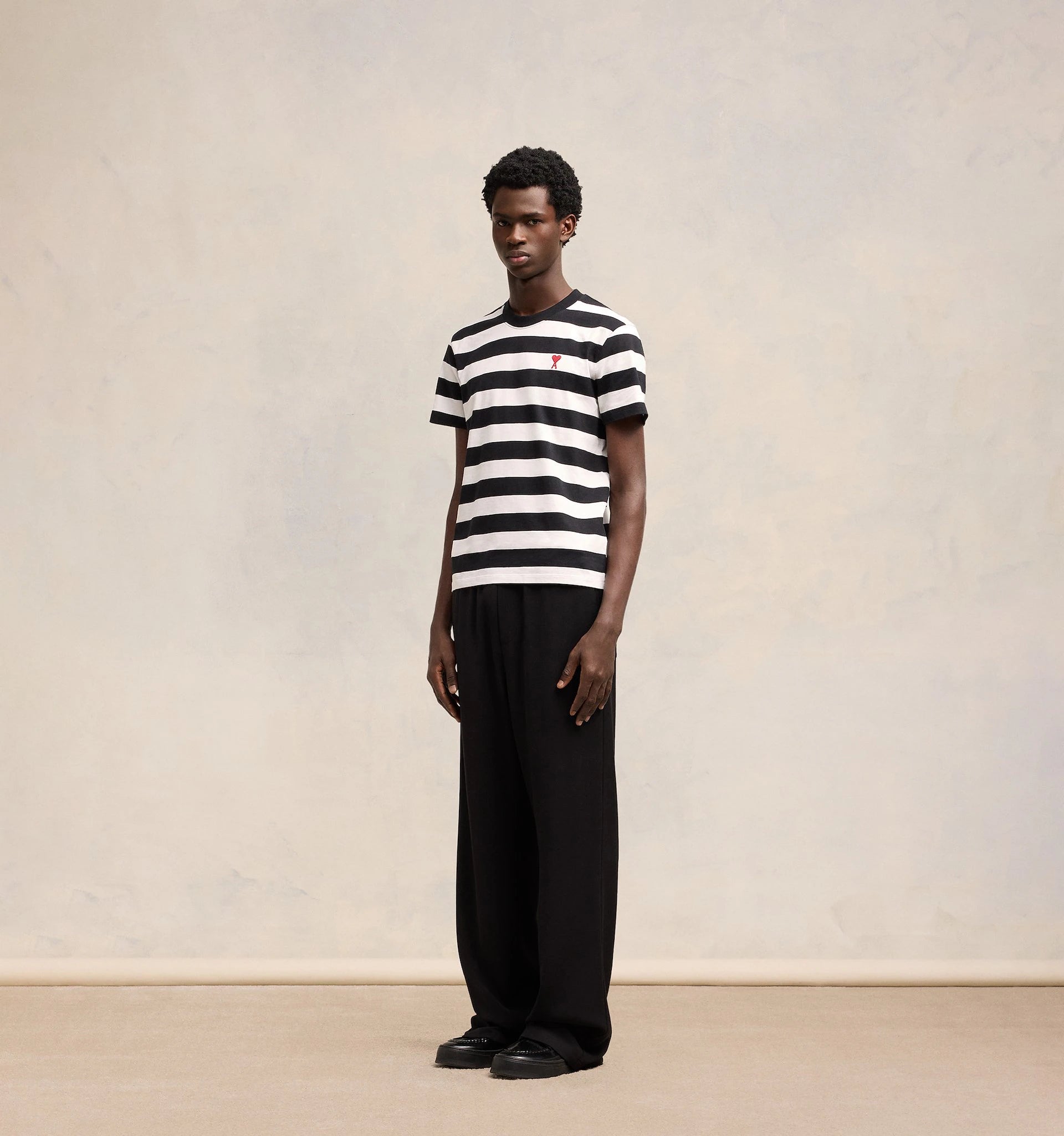 Ami Paris - T-shirt Marinière de cœur - Noir/Blanc-Pulls et Sweats-UTS038.JE0069