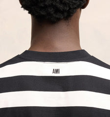 Ami Paris - T-shirt Marinière de cœur - Noir/Blanc-Pulls et Sweats-UTS038.JE0069