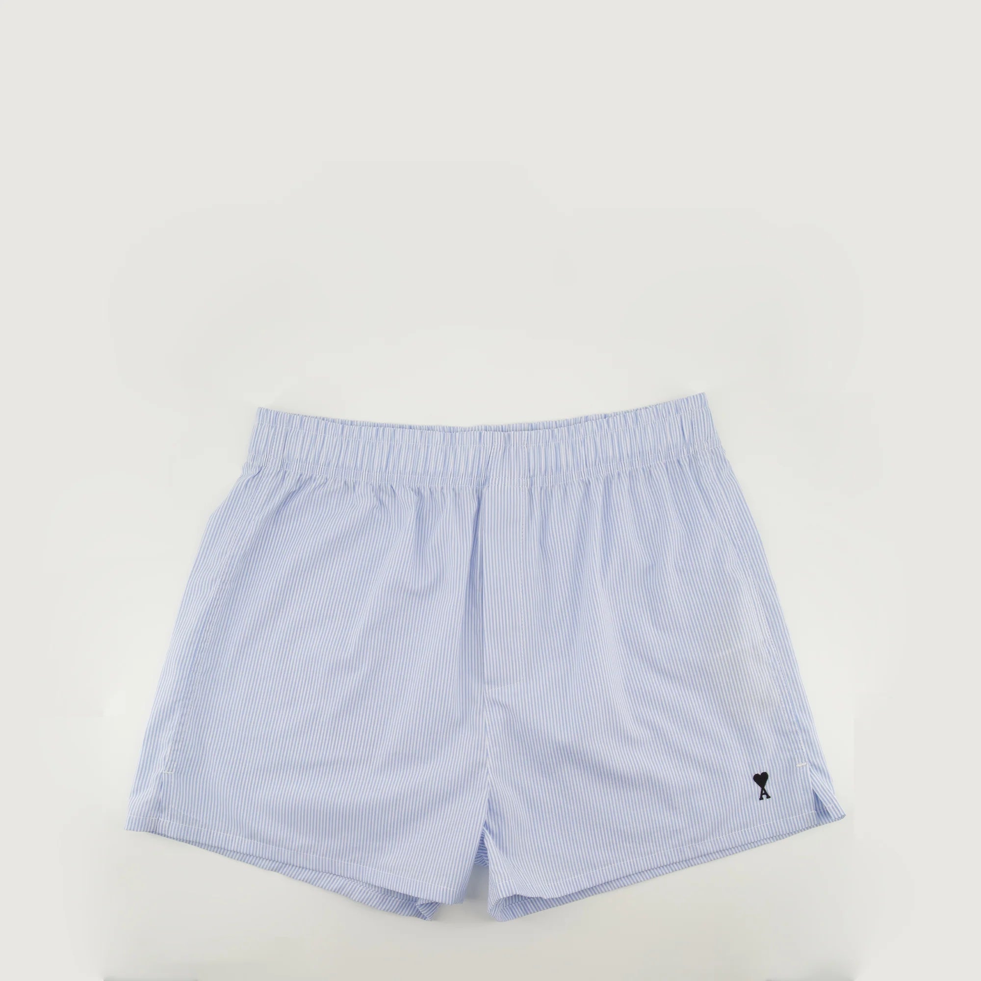 Ami Paris - Caleçon en popeline de coton rayée Ami de coeur - Bleu ciel/blanc naturel - Sous - vetements - HUN207.CO0092