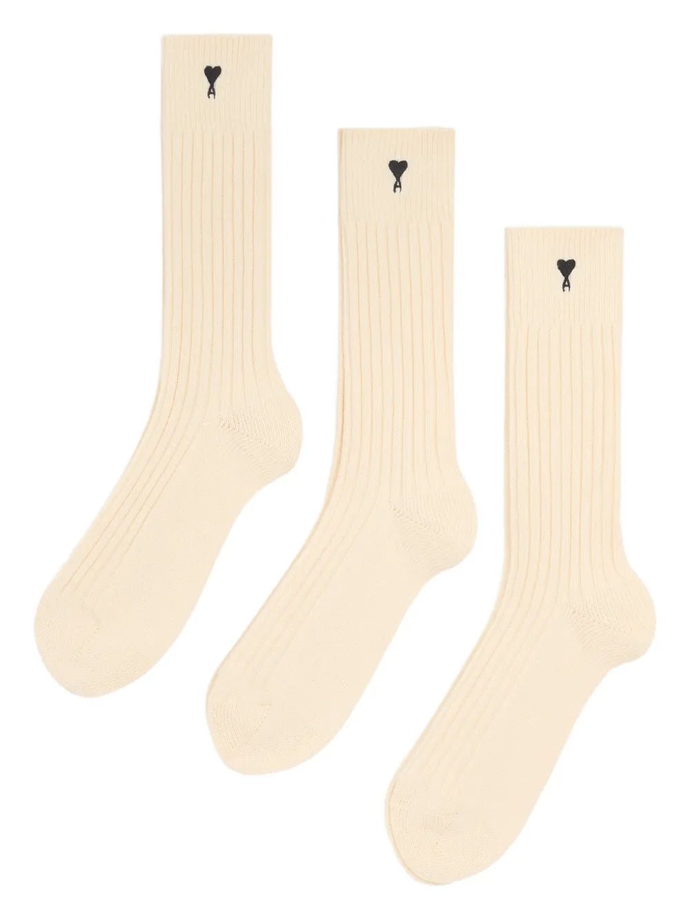 Ami Paris - Pack de 3 paires de chaussettes écru Ami de Coeur noir - Sous - Vêtements - USC611.AK0007